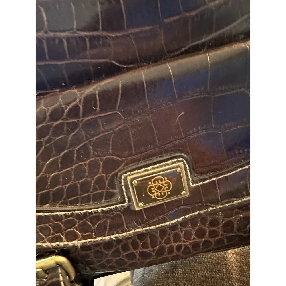 Vintage Brown Leather Alligator Accents Shoulder Bag Excellent Cond.